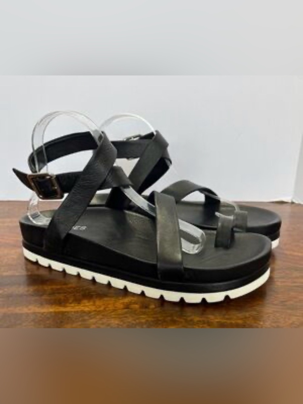 Black Strappy Lanzy Ankle-Wrap Sandals - Women Size 7.5